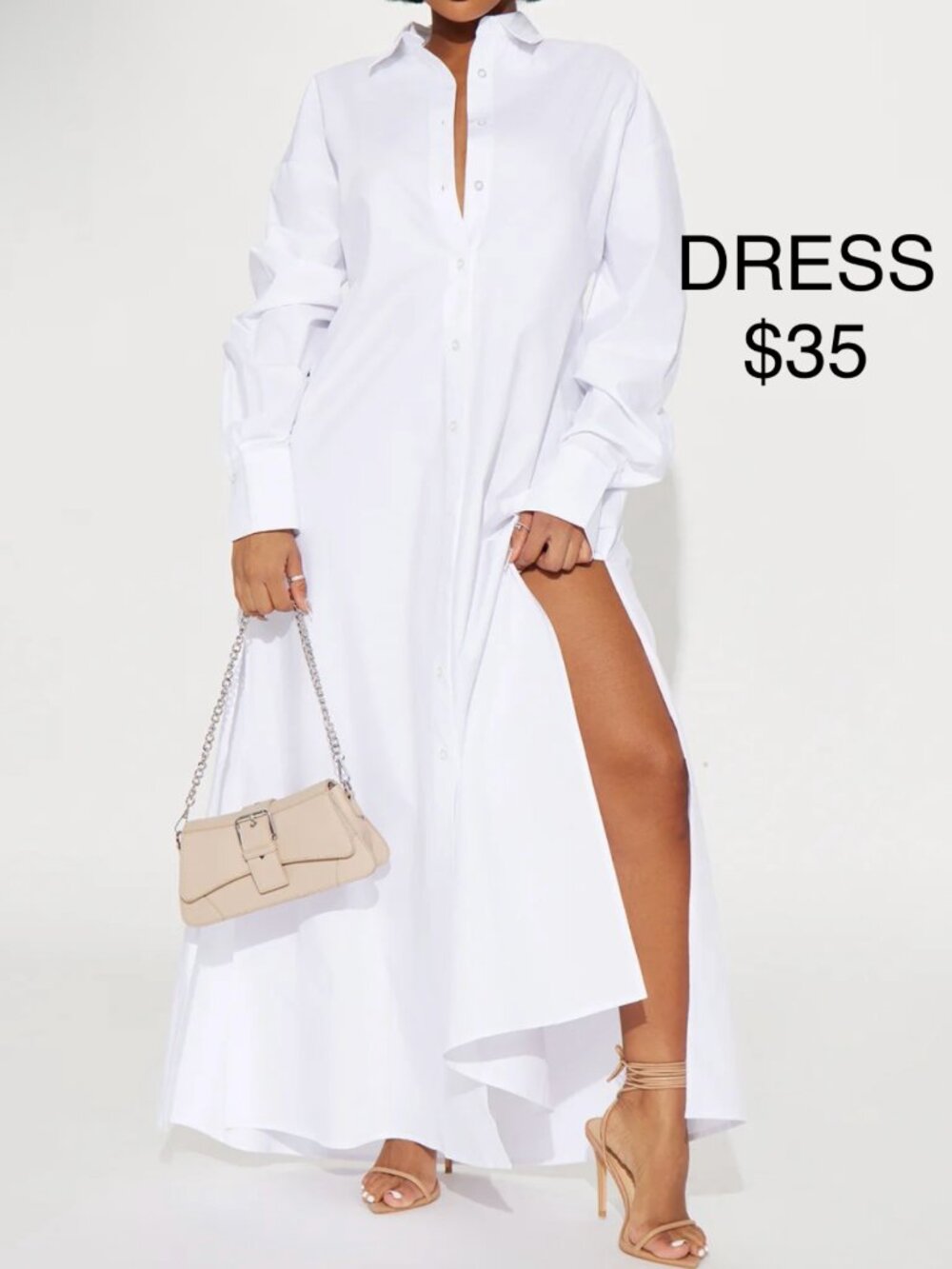 Oversized White Poplin Cotton Maxi Shirt Dress NWT